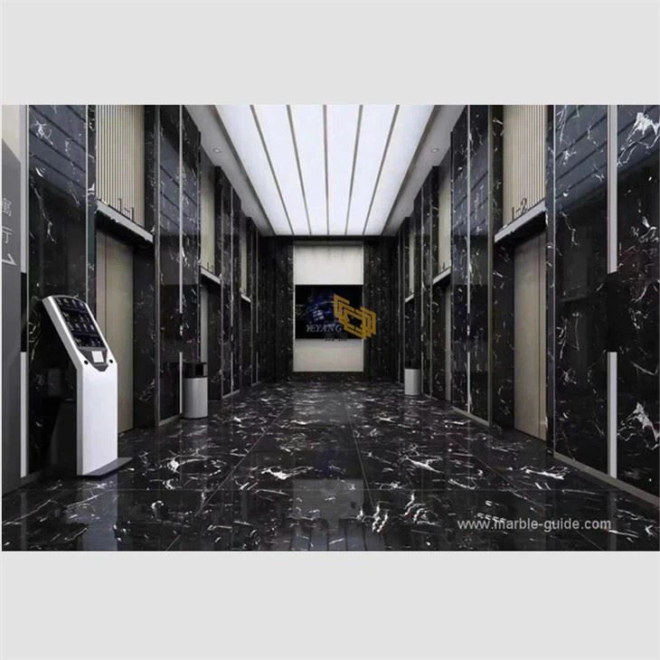 Polished Black Ice Flower Marble Slab For Interio Projects