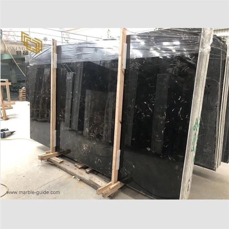 Polished Black Ice Flower Marble Slab For Interio Projects
